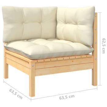 12-tlg. Garten-Lounge-Set mit Creme Kissen Kiefernholz