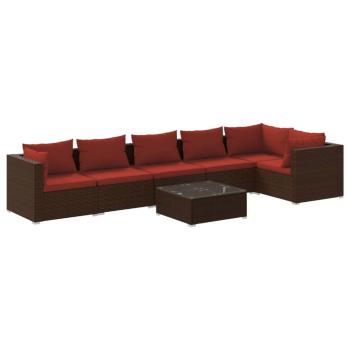 7-tlg. Garten-Lounge-Set mit Kissen Poly Rattan Braun