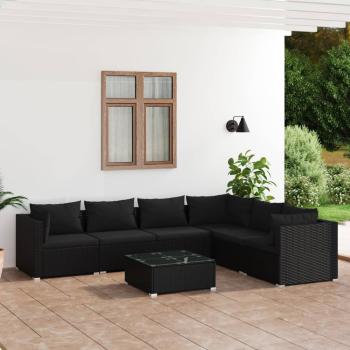 ARDEBO.de - 7-tlg. Garten-Lounge-Set mit Kissen Poly Rattan Schwarz