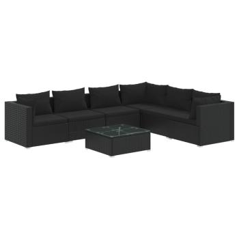 7-tlg. Garten-Lounge-Set mit Kissen Poly Rattan Schwarz