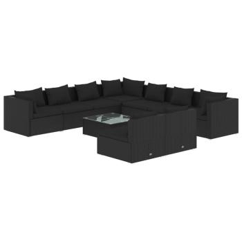 10-tlg. Garten-Lounge-Set mit Kissen Schwarz Poly Rattan