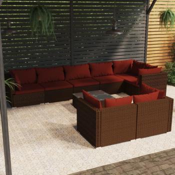 ARDEBO.de - 9-tlg. Garten-Lounge-Set mit Kissen Braun Poly Rattan