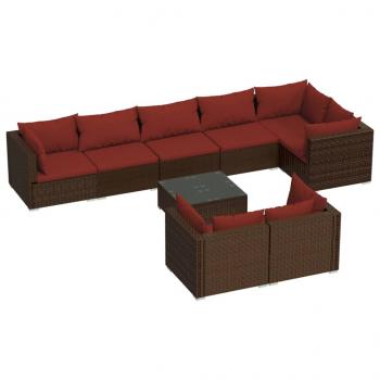 9-tlg. Garten-Lounge-Set mit Kissen Braun Poly Rattan