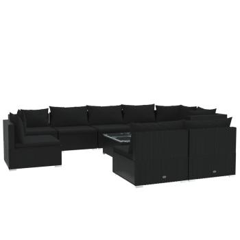 10-tlg. Garten-Lounge-Set mit Kissen Poly Rattan Schwarz