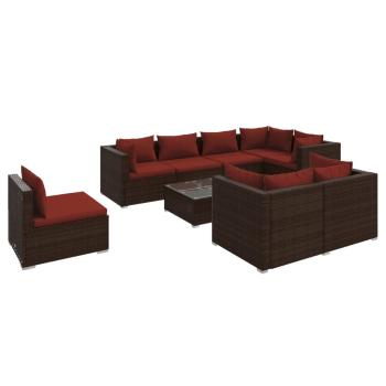 9-tlg. Garten-Lounge-Set mit Kissen Poly Rattan Braun