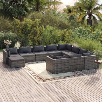 ARDEBO.de - 11-tlg. Garten-Lounge-Set mit Kissen Poly Rattan Grau