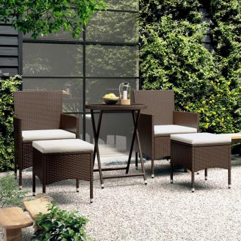 ARDEBO.de - 5-tlg. Bistro-Set Poly-Rattan und Hartglas Braun