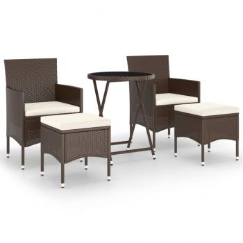 5-tlg. Bistro-Set Poly-Rattan und Hartglas Braun