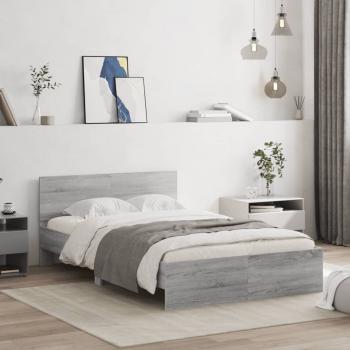 ARDEBO.de - Bettgestell mit Kopfteil Grau Sonoma 135x190 cm