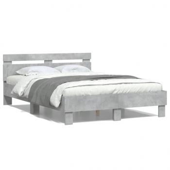 ARDEBO.de - Bettgestell mit Kopfteil Betongrau 120x190 cm Holzwerkstoff