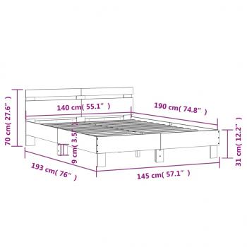 Bettgestell mit Kopfteil Grau Sonoma 140x190 cm Holzwerkstoff