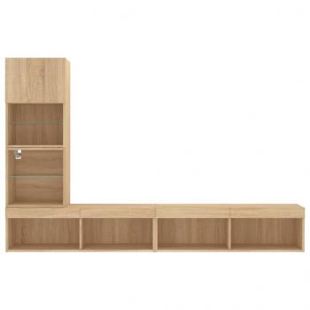 4-tlg. Wohnwand mit LED-Beleuchtung Sonoma-Eiche Holzwerkstoff