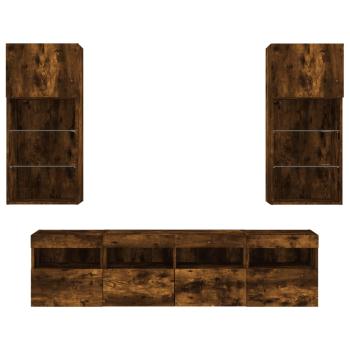 5-tlg. Wohnwand mit LED-Beleuchtung Räuchereiche Holzwerkstoff