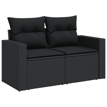 3-tlg. Garten-Sofagarnitur mit Kissen Schwarz Poly Rattan