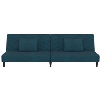 Schlafsofa 2-Sitzer mit 2 Kissen Blau Samt