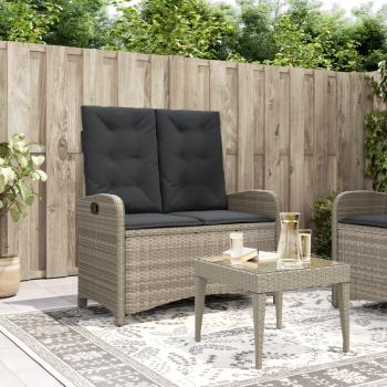 ARDEBO.de - Gartenbank Verstellbar mit Kissen Hellgrau Poly Rattan