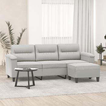 ARDEBO.de - 3-Sitzer-Sofa mit Hocker Hellgrau 180 cm Mikrofasergewebe