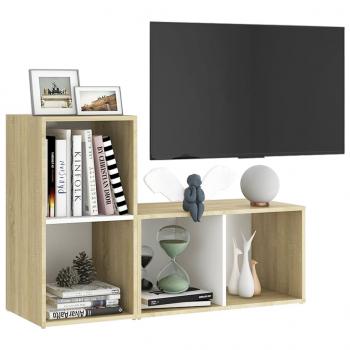 TV-Schränke 2 Stk. Weiß Sonoma-Eiche 72x35x36,5cm Holzwerkstoff
