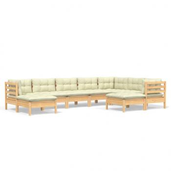 9-tlg. Garten-Lounge-Set mit Creme Kissen Massivholz Kiefer