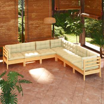 ARDEBO.de - 7-tlg. Garten-Lounge-Set mit Creme Kissen Massivholz Kiefer