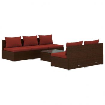 6-tlg. Garten-Lounge-Set mit Auflagen Poly Rattan Braun