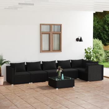 ARDEBO.de - 7-tlg. Garten-Lounge-Set mit Kissen Poly Rattan Schwarz