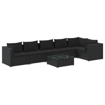 7-tlg. Garten-Lounge-Set mit Kissen Poly Rattan Schwarz