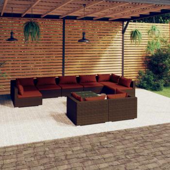 ARDEBO.de - 10-tlg. Garten-Lounge-Set mit Kissen Braun Poly Rattan