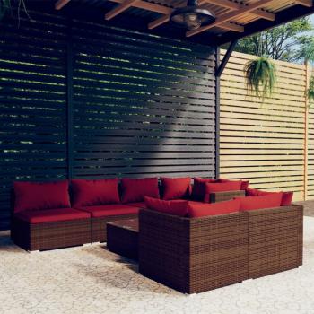 ARDEBO.de - 8-tlg. Garten-Lounge-Set mit Kissen Braun Poly Rattan