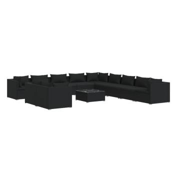 12-tlg. Garten-Lounge-Set mit Kissen Schwarz Poly Rattan