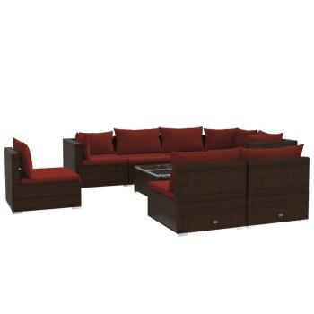 9-tlg. Garten-Lounge-Set mit Kissen Poly Rattan Braun