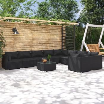 ARDEBO.de - 10-tlg. Garten-Lounge-Set mit Kissen Poly Rattan Schwarz
