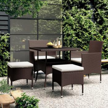 ARDEBO.de - 5-tlg. Garten-Essgruppe Poly Rattan Braun