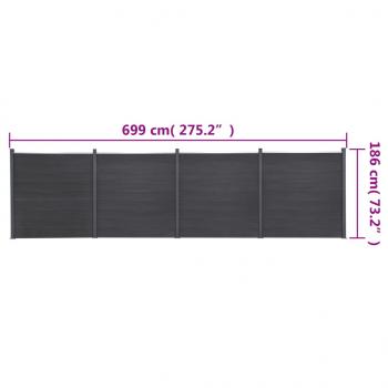 Zaunelement-Set Grau 699x186 cm WPC