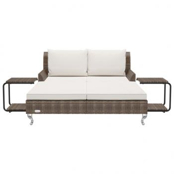 ARDEBO.de - 2-Personen-Sonnenliege mit Auflagen Poly Rattan Braun