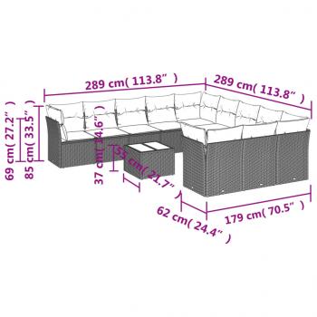 12-tlg. Garten-Sofagarnitur mit Kissen Schwarz Poly Rattan