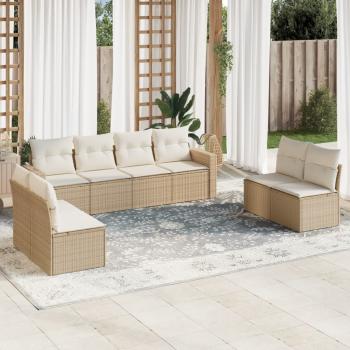 ARDEBO.de - 8-tlg. Garten-Sofagarnitur mit Kissen Beige Poly Rattan