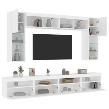 ARDEBO.de - 8-tlg. TV-Wohnwand mit LED-Leuchten Weiß