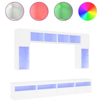 8-tlg. TV-Wohnwand mit LED-Leuchten Weiß