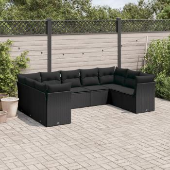 ARDEBO.de - 9-tlg. Garten-Sofagarnitur mit Kissen Schwarz Poly Rattan