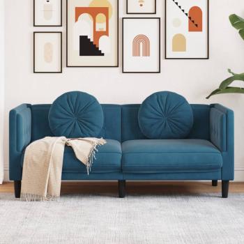 ARDEBO.de - Sofa mit Kissen 2-Sitzer Blau Samt