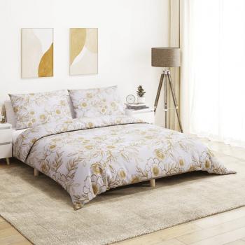 ARDEBO.de - Bettwäsche-Set Weiß und Braun 260x240 cm Baumwolle