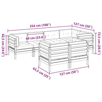 7-tlg. Garten-Sofagarnitur mit Kissen Kiefernholz Imprägniert