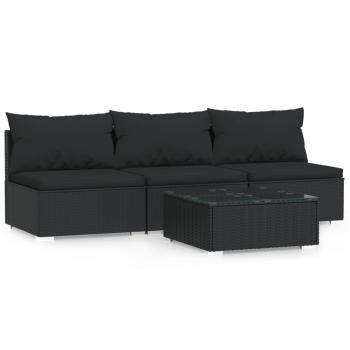 ARDEBO.de - 4-tlg. Garten-Lounge-Set mit Kissen Schwarz Poly Rattan
