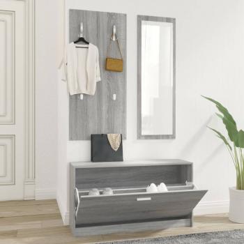 ARDEBO.de - 3-tlg. Flurmöbel-Set Grau Sonoma Holzwerkstoff