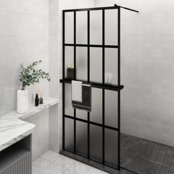 ARDEBO.de - Duschwand mit Ablage für Walk-In-Dusche Schwarz 90x195 cm ESG