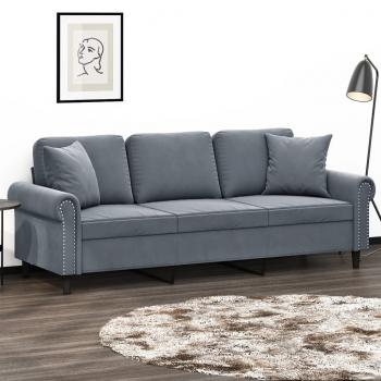 ARDEBO.de - 3-Sitzer-Sofa mit Zierkissen Dunkelgrau 180 cm Samt