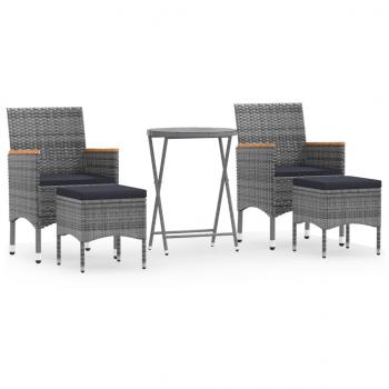 5-tlg. Garten-Bistro-Set Poly Rattan und Hartglas Grau 