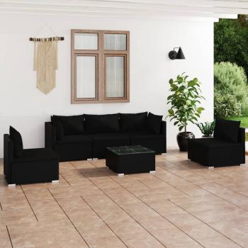 ARDEBO.de - 6-tlg. Garten-Lounge-Set mit Kissen Poly Rattan Schwarz