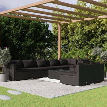 ARDEBO.de - 9-tlg. Garten-Lounge-Set mit Kissen Schwarz Poly Rattan